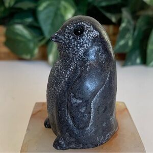 Carved Baby Penguin Figure Sculpture Figurine Canada Signed A Wolf Original 2.5"